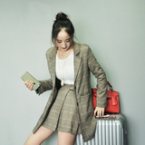 2016春季新品女式韩版修身格子条纹休闲西装套装外套长袖西服潮