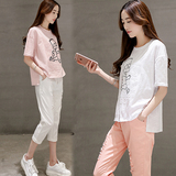 2016夏季新款时尚套装两件套女韩版短袖T恤+休闲七分裤子套装学生