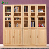 包邮实木书柜书架自由组合 松木柜子 简易儿童书柜书橱带门储物柜
