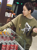 韩国2016春装新款加绒宽松可爱卡通印花圆领套头长袖卫衣女上衣