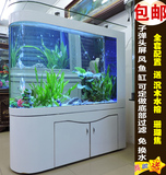 鱼缸水族箱子弹头落地欧式玻璃屏风生态抽屉1.2米1.5米可定做创意