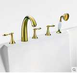 金色全铜冷热坐式缸边浴缸龙头五件套分体式浴缸边式5孔水龙头
