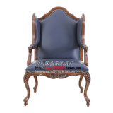 美式实木雕花老虎椅沙发 法式皮艺单人沙发椅 厂家真皮可定制家具