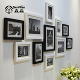 森淼 现代简约实木黑白照片墙 客厅创意墙上相框墙欧式相片墙组合