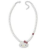 批发奥地利1175750白色水晶珍珠Hello Kitty猫短款项链Polka Dots