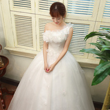 新娘婚纱礼服 2016新款韩版甜美花朵斜单肩齐地显瘦钻饰蕾丝婚纱