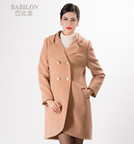 巴比龙2014冬新 连帽领高贵淑女 羊毛保暖挂胆大衣外套气质女上衣
