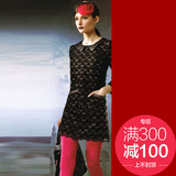 品牌特卖2014秋冬莎lei 女装 时尚显瘦黑色直筒长袖连衣裙58606