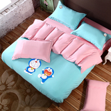 超柔纯色双拼四件套全棉简约素色卡通床单纯棉凯蒂猫被套床笠套件