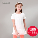 安奈儿童装女童短袖裙衣网纱拼接连衣裙短款2015夏季新品EG521012