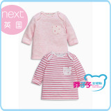 next英国2015新款童装代购 女童宝宝粉色条纹纯棉长袖T恤 2件装