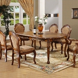 欧式餐桌椅组合 6人客厅美式餐桌椅组合长方形雕花木餐台一桌6椅