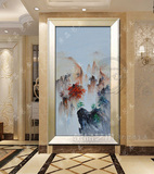 中式山水风景油画手绘抽象画玄关过道竖版装饰画现代简欧式单幅画