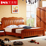 艾美悦全实木床 1.8米白蜡木床 木质双人床 简约现代中式家具B61