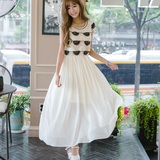 绣花新款圆领白色通勤套头短袖常规韩版中腰雪纺长裙单件沙滩裙