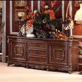 美式家具古典实木餐边柜 欧式高档大理石面餐厅橱柜 实木雕刻柜子