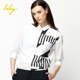 Lily2016夏正品代购116249C4921商务黑白几何全棉七分袖衬衫