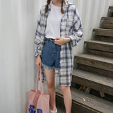 2016夏装新款韩版复古格子长袖衬衫中长款宽松防晒衣外套女学生潮