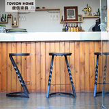 美式LOFT北欧复古做旧吧台椅实木铁艺酒吧椅吧凳创意休闲椅高脚凳