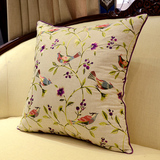 美式棉麻鸟刺绣花抱枕沙发靠垫套宜家大靠枕床头靠包腰枕含芯定制