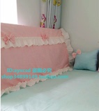 韩式粉格子纯全棉荷叶边床头罩 软包皮床头套 床头防尘盖布1.51.2