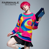 马克华菲女装2016春新款时尚时尚修身糖果色彩虹色毛衣针织衫