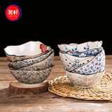 景德镇 日式陶瓷饭碗 创意手绘釉下彩陶瓷米饭碗 缺角四方碗4.5寸