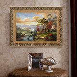 客厅装饰画山水风景植物挂画壁画欧式仿真油画横幅 餐厅背景墙画