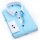 春季新款商务休闲工装斜纹纯色衬衣白领修身衬衣男士长袖衬衫