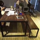 美式办公桌 复古铁艺实木餐桌长凳 松木做旧书桌工作台餐桌椅组合