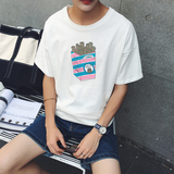 港仔夏装男士短袖T恤韩版青年圆领趣味印花半袖打底衫体恤卡通潮