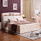白色松木床 1.5米双人床高箱储物书架床韩式田园家具 松木实木床
