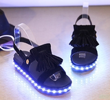 ee2016夏同款发光鞋LED女童凉鞋夜光鞋灯光鞋USB 充电亲子鞋