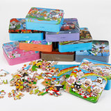 80片铁盒装木质拼图儿童男孩子女童3-4-5-6-7-10岁以上益智力玩具