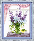 印花十字绣新款客厅梦幻紫罗兰百合花瓶小幅花草系列最新款卧室