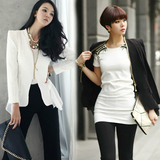 韩国春季女装新款 OL优雅气质简约修身拉链V领小西装纯色百搭外套