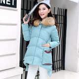 2015冬季新款韩版大码加厚羽绒服女中长款修身连帽大毛领女式外套