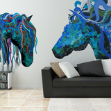 现代简约蓝色骏马大型定制壁画 客厅卧室背景环保墙纸 动物图案