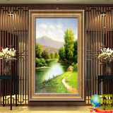 高档风景山水油画手绘欧式单幅装饰画客厅玄关竖版挂画卧室有框画