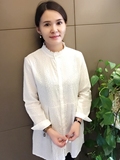 2015秋冬女士纯棉新款中长款刺绣半高领白色衬衫