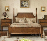 美式法式乡村复古做旧家具定制纯实木仿古做旧双人床高背床会所床
