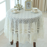 韩国代购 田园米色蕾丝装饰桌布 圆形餐桌台布 美式方形茶几桌旗