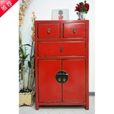 德盛堂中式仿古床头柜三屉二门实木储物柜创意实木家具中国红做旧