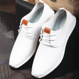 夏季新品白色男款休闲鞋韩版系带豆豆软底软面皮鞋青年小白鞋