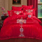 婚庆床上用品 全棉花边十件套 大红色结婚用品 中国风蕾丝10件套