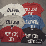 日单冠军美式复古基础款城市系列NEWYORK加利福尼亚情侣短袖T恤