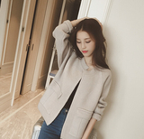 韩版复古纯色气质羊毛混纺宽松短款加厚长袖针织衫开衫毛衣外套女