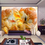 乐家3D立体瓷砖背景墙中式电视客厅背景墙艺术壁画仿玉雕荷花鲤鱼