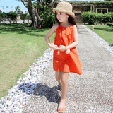 童装2016春夏装新款女童韩版裙儿童旅行沙滩渡假纯棉背心裙橙色裙