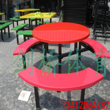 佛山玻璃钢食堂餐桌椅连体组合学生员工餐厅快餐厅六人位圆桌条凳